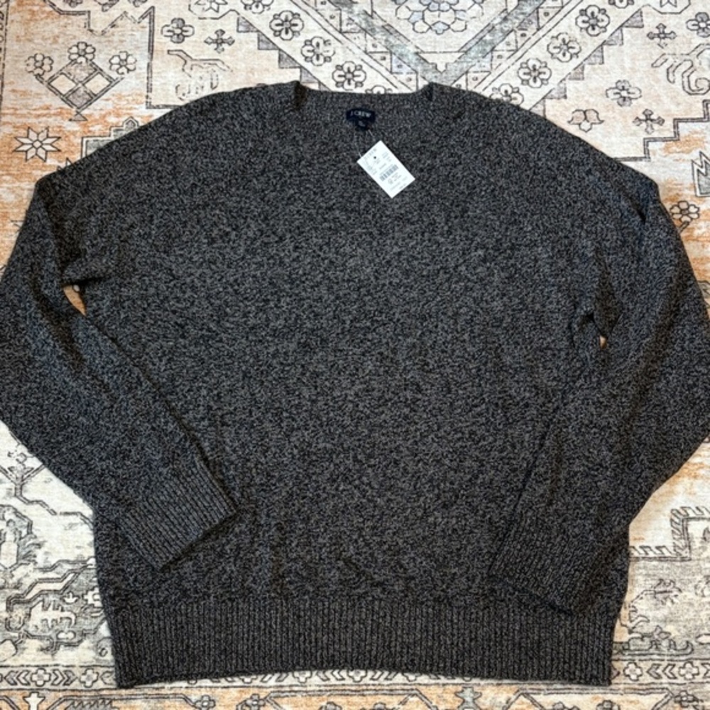 NWT J CREW FACTORY XL wool blend crew neck black-gray sweater
